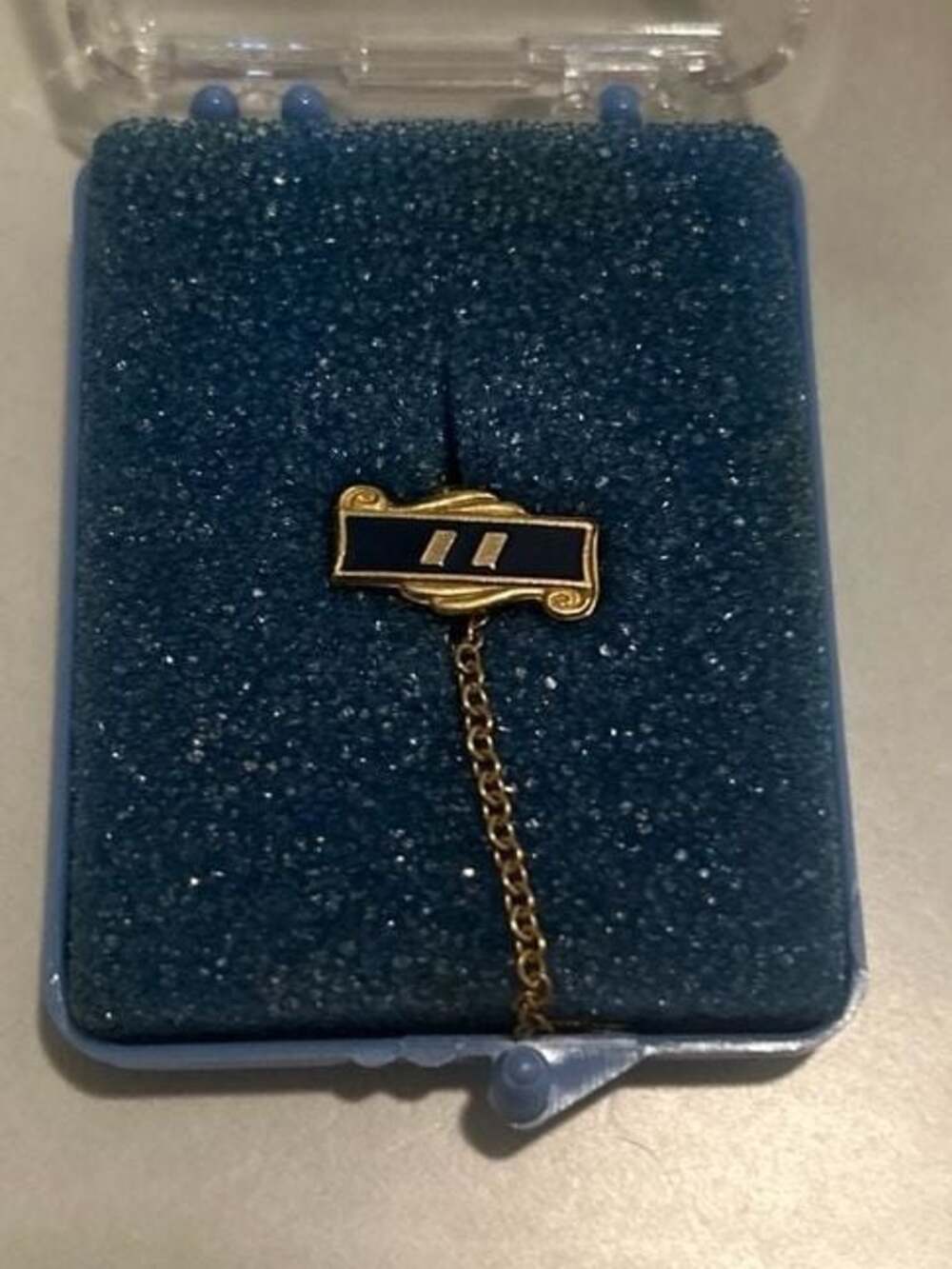 Vintage Roman Numeral II Enameled Guard Pin with Chain